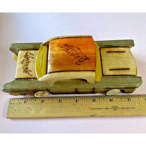 VINTAGE 1955 CHEVROLET Handmade Wooden 7.5" Model Car w/Bahamas Etched on Roof - Picture 10 of 11